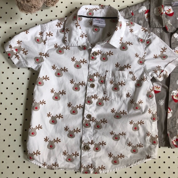 Boys Size 2 CHRISTMAS Shirts, 100% cotton, short sleeves, Santa Claus and Rudolf - Picture 2 of 7